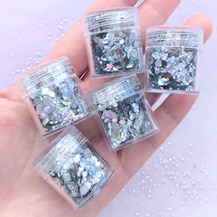 Holographic Hexagon Glitter Assortment in AB Silver (5 pcs) | Iridescent Confetti for Resin Art Decoration | Bling Bling Nail Deco (1-3mm)