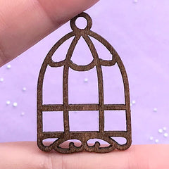 Wooden Bird Cage Open Bezel | Birdcage Wood Charm | Kawaii Deco Frame | UV Resin Art Supplies (1 piece / 25mm x 37mm)