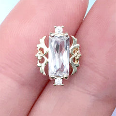 Baroque Nail Charm with Rhinestones | Luxury Resin Inclusion | Sparkle Embellishment for Nail Art (1 piece / Gold / 9mm x 12mm)