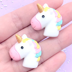 Rainbow Unicorn Head Cabochon | Kawaii Embellishment | Decoden Phone Case Making | Cute Resin Flatbacks (2 pcs / 25mm x 25mm)