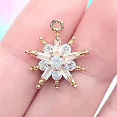 Snowflake Rhinestone Charm | Bling Bling Snowflake Pendant | Luxury Jewelry DIY (1 piece / Gold / 15mm x 17mm)