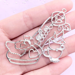 Tea Time High Heel Open Back Bezel | Alice in Wonderland Shoe Pendant | Fancy Deco Frame for UV Resin Craft (1 piece / Silver / 56mm x 44mm)
