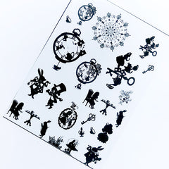 Alice in Wonderland Silhouette Clear Film | Kawaii Fairytale Embellishments for UV Resin Craft | Cute Resin Inclusions