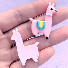 Animal Decoden Cabochons | Llama Flatback | Alpaca Embellishments | Kawaii Jewelry Supplies (2 pcs / Pink / 26mm x 36mm)