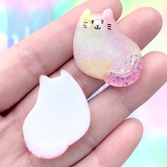 Glittery Kitty Cat Cabochon | Decoden Embellishments | Kawaii Craft Supplies (2 pcs / Pink / 27mm x 30mm)