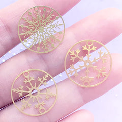 Small Snowflake Circle Metal Bookmark Assortment | Round Christmas Deco Frame | UV Resin Craft Supplies (3 pcs / 20mm)