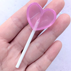 Heart Sticky Pop Cabochon | Fake Lollipop Embellishment | Faux Food Jewelry Making | Kawaii Decode Supplies (1 piece / Purple / 30mm x 66mm)