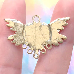 Winged Heart Connector Charm with Rhinestones and Pearls | Heart with Angel Wing Pendant | Kawaii Mahou Kei Jewellery Making (1 piece / Gold / 33mm x 22mm)