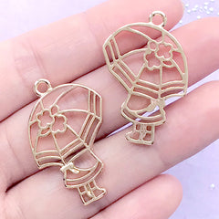 Umbrella and Little Girl Open Bezel Pendant | Kawaii Deco Frame for UV Resin Filling | Resin Craft Supplies (2 pcs / Gold / 22mm x 33mm)