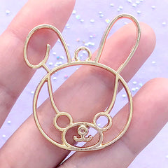 Kawaii Bunny Open Bezel for UV Resin Filling | Rabbit Deco Frame | Cute Animal Jewellery Supplies (1 piece / Gold / 37mm x 43mm)