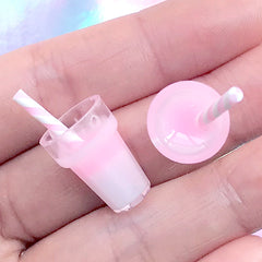 Miniature Cocktail with Straw | Dollhouse Milkshake in Pastel Gradient Colour | Mini Beverage Charm | Doll Food Jewellery DIY (2 pcs / Light Pink / 13mm x 18mm)