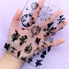 Alice in Wonderland Silhouette Clear Film | Kawaii Fairytale Embellishments for UV Resin Craft | Cute Resin Inclusions