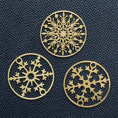 Small Snowflake Circle Metal Bookmark Assortment | Round Christmas Deco Frame | UV Resin Craft Supplies (3 pcs / 20mm)