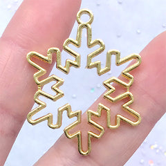 Snowflake Deco Frame for UV Resin Filling | Christmas Ornament Making | Open Bezel Charm Supplies (1 piece / Gold / 29mm x 36mm)