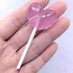 Heart Sticky Pop Cabochon | Fake Lollipop Embellishment | Faux Food Jewelry Making | Kawaii Decode Supplies (1 piece / Purple / 30mm x 66mm)