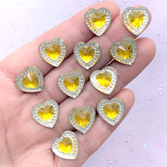 Kawaii Heart Rhinestones | Magical Girl Jewelry Making | Phone Case Decoden Supplies (12 pcs / Yellow / 14mm x 14mm)
