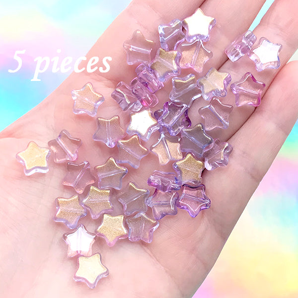 Star Glass Beads in Galaxy Gradient Colour | Small Bead for Bracelet Making | Kawaii Jewellery Supplies (Pink Purple Gold / 5 pcs / 10mm x 9mm)