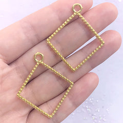 Beaded Square Open Back Bezel Charm | Geometric Deco Frame for UV Resin Filling | Resin Jewellery DIY (2 pcs / Gold / 33mm x 38mm)