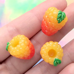 Raspberry Cabochons | 3D Fruit Embellishment | Kawaii Food Jewellery Making | Decoden Supplies (3 pcs / 16mm x 17mm)