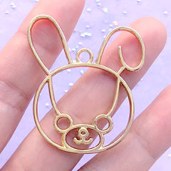 Kawaii Bunny Open Bezel for UV Resin Filling | Rabbit Deco Frame | Cute Animal Jewellery Supplies (1 piece / Gold / 37mm x 43mm)