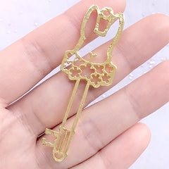 Bunny Key Open Bezel | Flower Animal Key Charm | Kawaii Deco Frame for UV Resin Filling (1 piece / Gold / 21mm x 60mm)