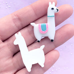 Kawaii Animal Cabochons | Llama Decoden Pieces | Alpaca Flat Back | Cute Embellishments (2 pcs / White / 26mm x 36mm)