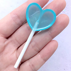 Heart Lolly Cabochon | Faux Lollipop Embellishment | Fake Candy | Kawaii Food Jewelry Supplies | Decode Piece (1 piece / Blue / 30mm x 66mm)