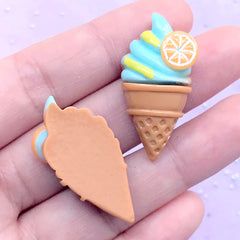 Ice Cream Decoden Cabochons | Kawaii Embellishments | Sweets Deco | Phone Case Decoration (2 pcs / Blue / 17mm x 34mm)