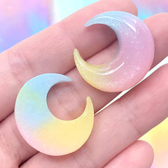 Rainbow Moon Cabochons | Glittery Decoden Cabochon | Magical Girl Jewelry Making | Kawaii Phone Case Decoration (3 pcs / 23mm x 26mm)