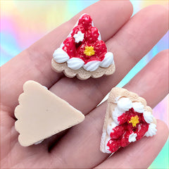 Strawberry Cake Slice Cabochons | Miniature Sweet Deco | Decoden Dessert Embellishments | Kawaii Craft Supplies (3 pcs / 23mm x 24mm)