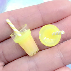 Dollhouse Cocktail with Straw | Miniature Drink in Magical Gradient Color | Mini Milkshake Charm | Doll Food Supplies (2 pcs / Yellow / 13mm x 18mm)