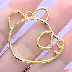 Panda Head Open Bezel Pendant | Cute Animal Deco Frame for UV Resin Jewellery DIY | Kawaii Craft Supplies (1 piece / Gold / 34mm x 34mm)