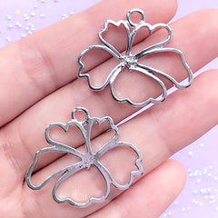 Hibiscus Open Bezel Charm | Flower Deco Frame for UV Resin Filling | Kawaii Jewelry Supplies (2 pcs / Silver / 30mm x 26mm)