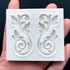 Baroque Leaf Silicone Mold (2 Cavity) | Rococo Acanthus Scroll Mould | Antique Ornament DIY (25mm x 48mm)