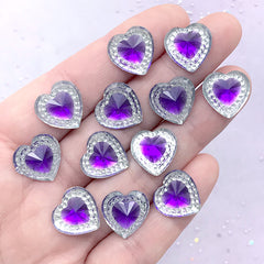Kawaii Heart Gemstones | Mahou Kei Jewellery Making | Decoden Supplies (12 pcs / Purple / 14mm x 14mm)