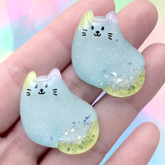 Kawaii Kitten Cabochon | Animal Cat Embellishments | Decoden Resin Pieces (2 pcs / Blue / 27mm x 30mm)