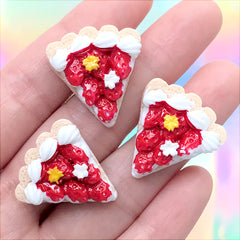 Strawberry Cake Slice Cabochons | Miniature Sweet Deco | Decoden Dessert Embellishments | Kawaii Craft Supplies (3 pcs / 23mm x 24mm)