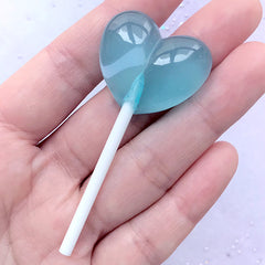 Heart Lolly Cabochon | Faux Lollipop Embellishment | Fake Candy | Kawaii Food Jewelry Supplies | Decode Piece (1 piece / Blue / 30mm x 66mm)