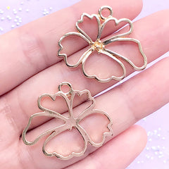 Hibiscus Open Back Bezel Pendant | Floral Deco Frame for UV Resin Jewelry DIY | Kawaii Craft Supplies (2 pcs / Gold / 30mm x 26mm)