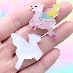 Flying Horse Cabochons | Kawaii Mythical Creature Embellishment | Decoden Supplies (2 pcs / Pink / 26mm x 32mm)