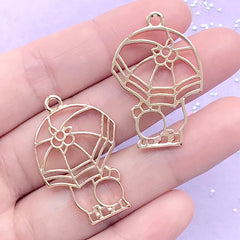 CLEARANCE Animal and Umbrella Open Bezel Charm for UV Resin Filling | Kawaii Resin Jewelry Making (2 pcs / Gold / 22mm x 34mm)