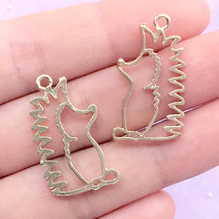 Porcupine Open Bezel Charm for UV Resin Filling | Hedgehog Deco Frame | Kawaii Resin Jewelry Making (2 pcs / Gold / 16mm x 27mm)