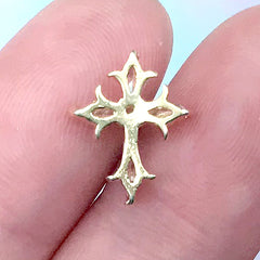 Floriated Cross Nail Charm with Rhinestones | Catholic Nail Art | Religion Resin Inclusion | Luxury Embellishment (1 piece / Gold / 11mm x 13mm)