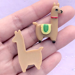 Kawaii Resin Cabochons | Llama Embellishments | Alpaca Decoden Pieces | Phone Case Deco (2 pcs / Light Brown / 26mm x 36mm)