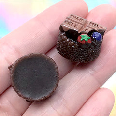 Chocolate Cake Cabochons | Miniature Dessert | Sweets Decoden | Fake Food Jewellery Making (2 pcs / 18mm)