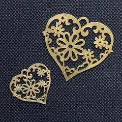 Heart Metal Bookmark with Floral Pattern | Flower Deco Frame for UV Resin Filling | Resin Jewellery DIY (2 pcs / 17mm and 27mm)