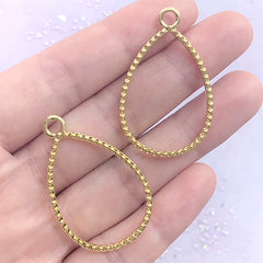 Teardrop Deco Frame with Beaded Border | Geometric Open Bezel for UV Resin Filling | Geometry Jewelry Supplies (2 pcs / Gold / 24mm x 37mm)