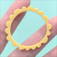 Acrylic Round Open Bezel Charm | Irregular Circle Deco Frame for UV Resin Filling | Kawaii Jewelry Supplies (1 Piece / Yellow / 39mm)
