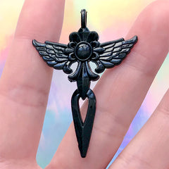 Angel Winged Sword Charm | Gothic Weapon Pendant | Fantasy Jewellery DIY (1 piece / Black / 34mm x 48mm)