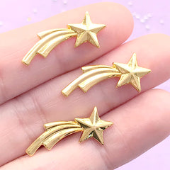 Kawaii Shooting Star Embellishments | Kawaii Resin Craft | Metal Resin Inclusions | Fairy Kei Jewelry DIY (3 pcs / Gold / 24mm x 10mm)